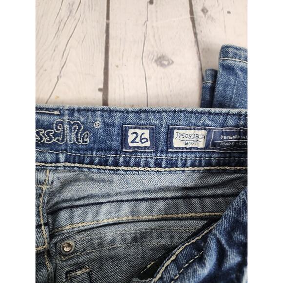 Miss Me Jeans Women’s Sz 26 JP5082B Boot Cut ANGEL Pocket Rhinestone Inseam 32" - Picture 5 of 6